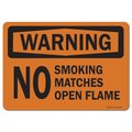 Signmission OSHA Warning Sign, No Smoking Matches or Open Flame, 14in X 10in Aluminum, 10" W, 14" L, Landscape OS-WS-A-1014-L-19696
